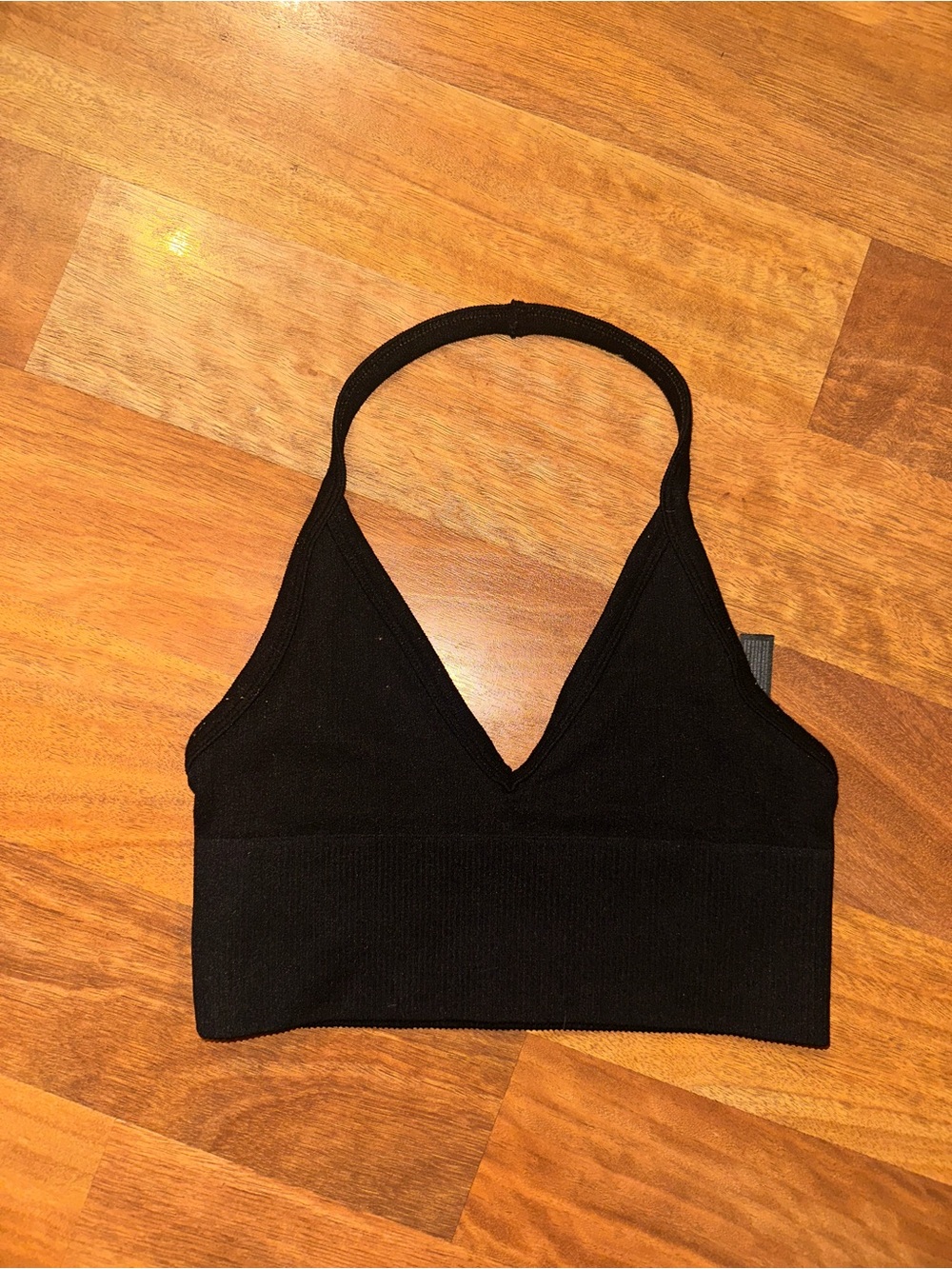 Urban Outfitters Black Ribbed V-Neck Halter Bralette
